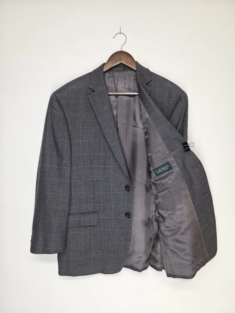 Lauren Ralph Lauren Mens 42S Gray Houndstooth Check Silk Wool Sport Coat